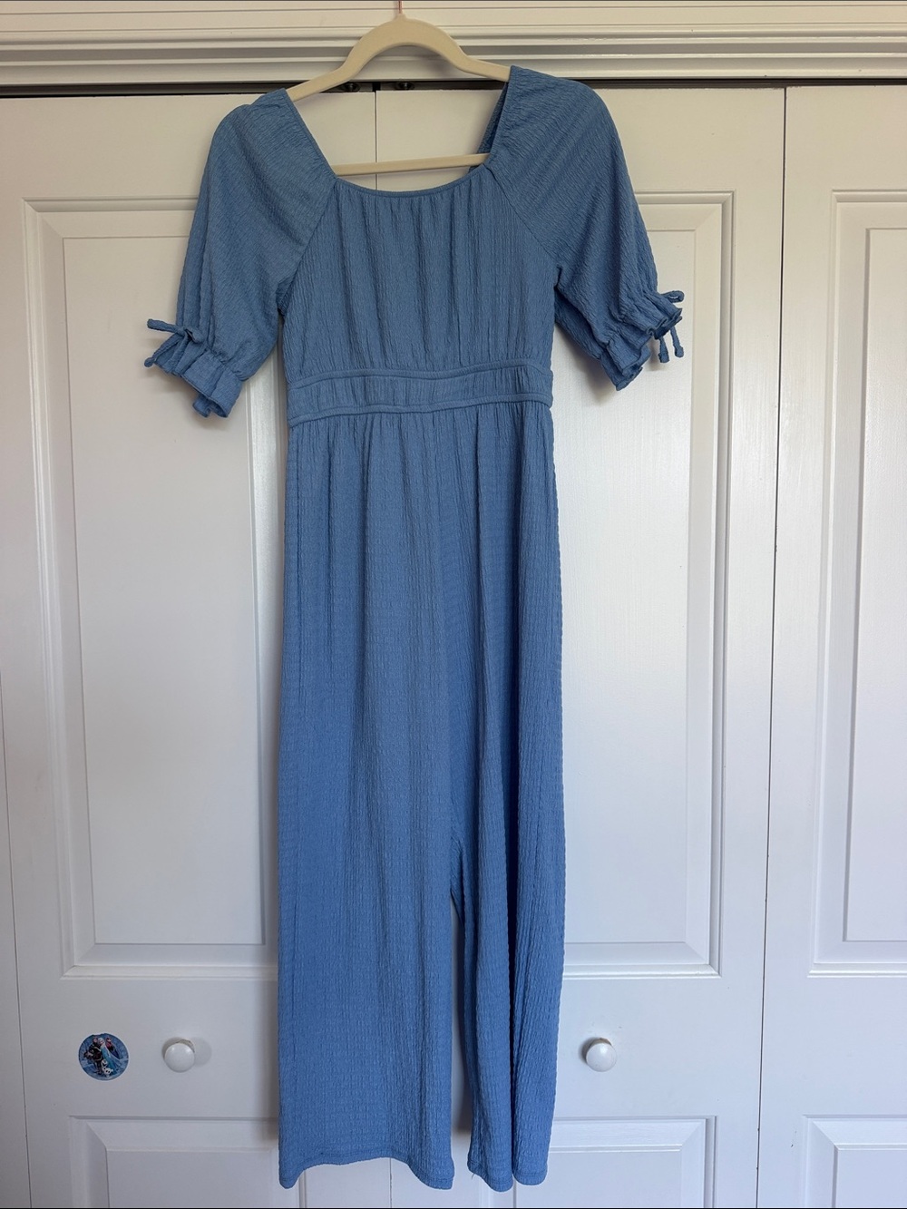 Trixxi Light Blue Square-Neck Long Dress with Puff Elbow Sleeves